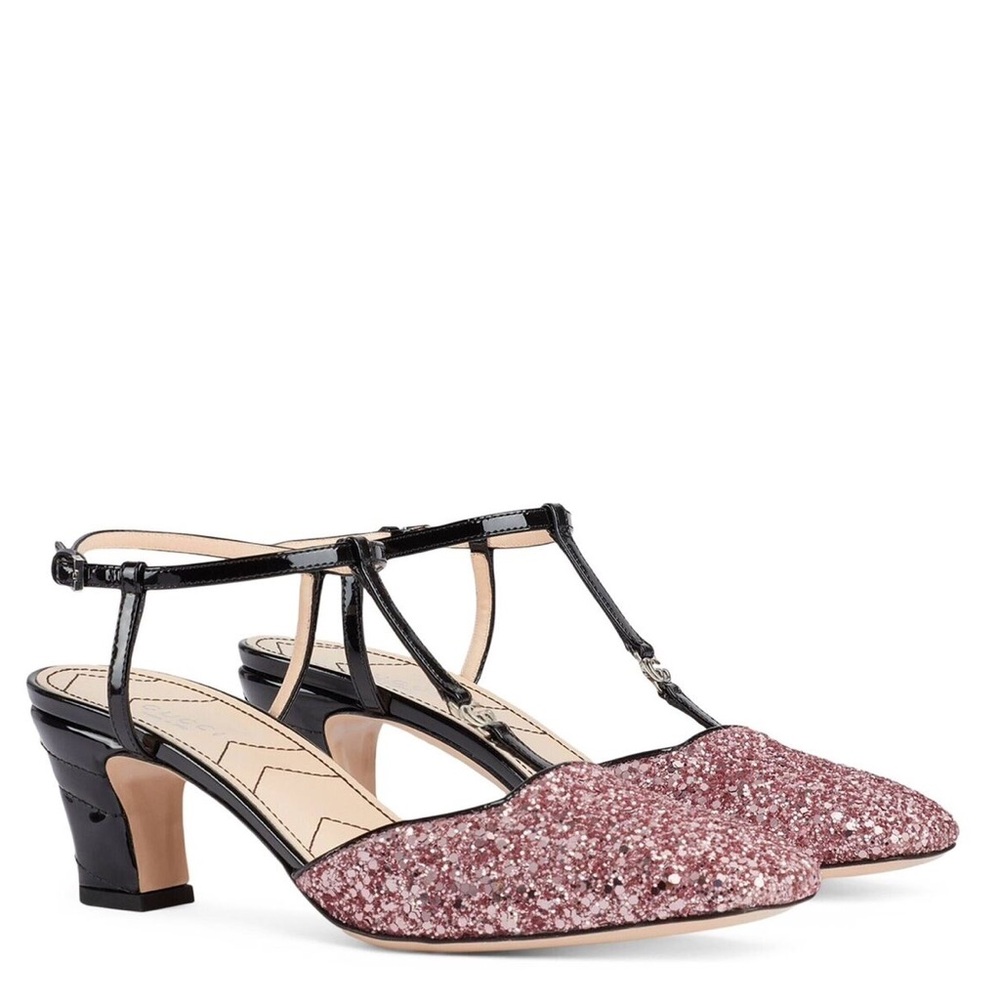 Gucci Pink and Black Glitter Heels